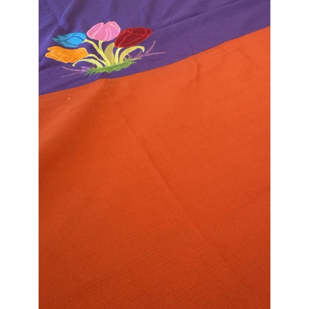 Handmade Indian Tulip Applique Cotton Bedspread 84x83 w 2 Pillowcases Boho
